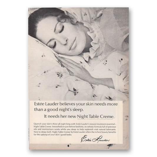 1969 Estee Lauder Believes Your Skin Needs More Than a Good Nights Sleep Vintage Magazine Print Ad