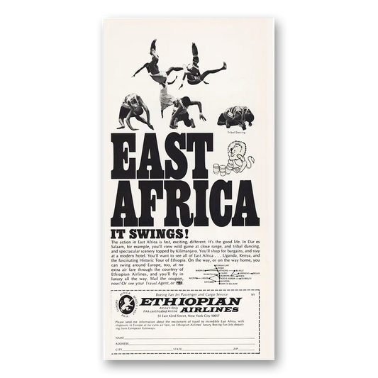 1969 Ethiopian Airlines East Africa It Swings Vintage Magazine Print Ad