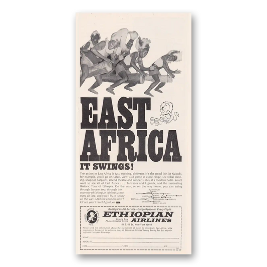 1969 Ethiopian Airlines East Africa It Swings Vintage Magazine Print Ad