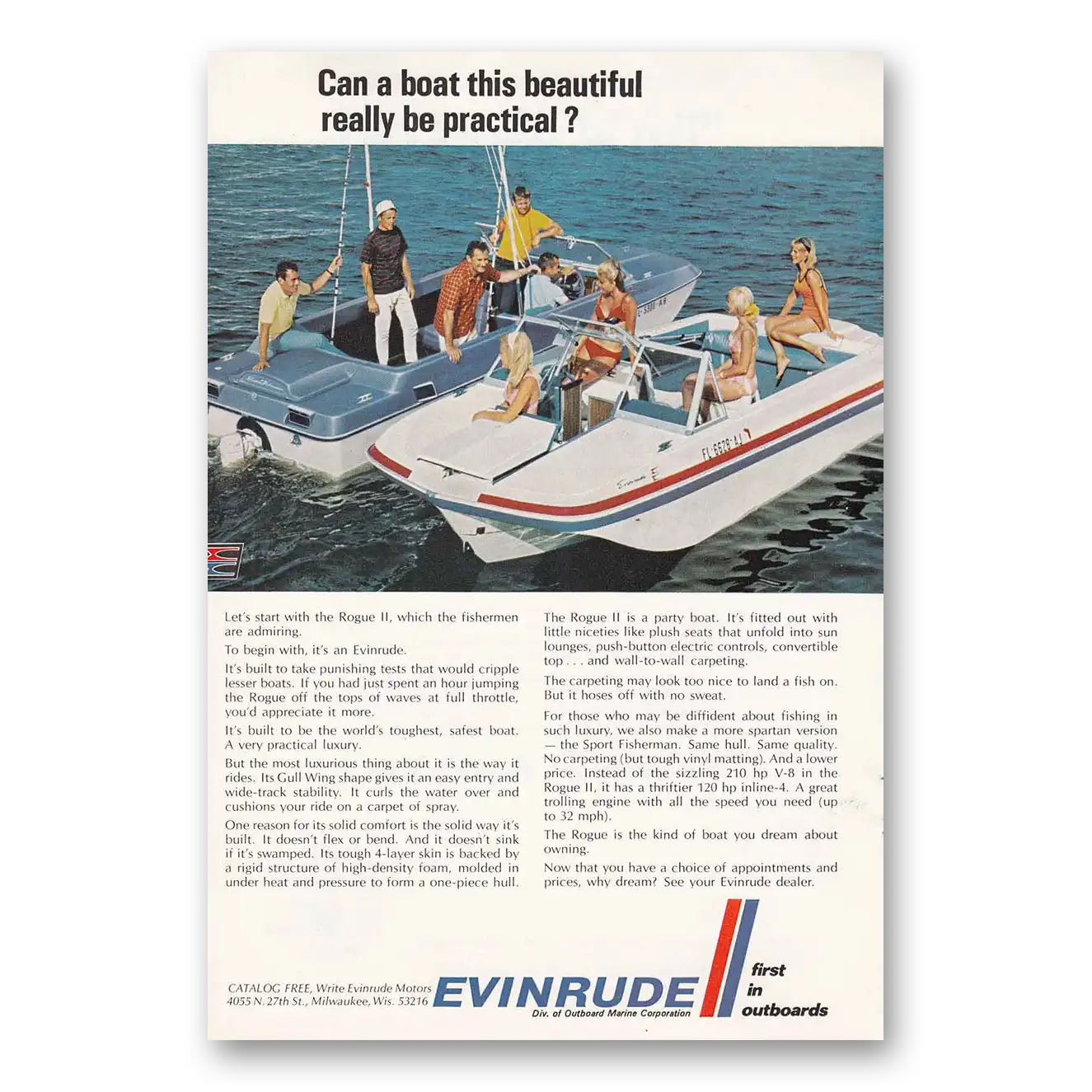 1969 Evinrude Can a Boat This Beautiful Vintage Magazine Print Ad