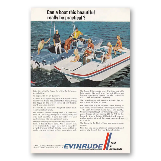 1969 Evinrude Can a Boat This Beautiful Vintage Magazine Print Ad