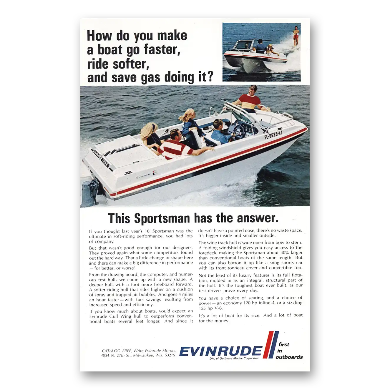 1969 Evinrude Sportsman Make Boat Go Faster Vintage Magazine Print Ad