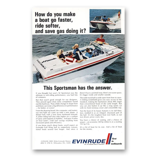 1969 Evinrude Sportsman Make Boat Go Faster Vintage Magazine Print Ad