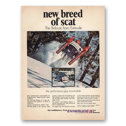 1969 Evinrude Snowmobile New Breed Scat Bobcat Vintage Magazine Print Ad