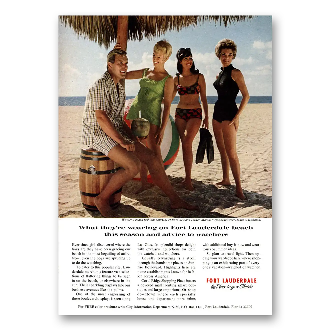 1969 Fort Lauderdale Florida What They're Wearing on Beach Vintage Magazine Print Ad