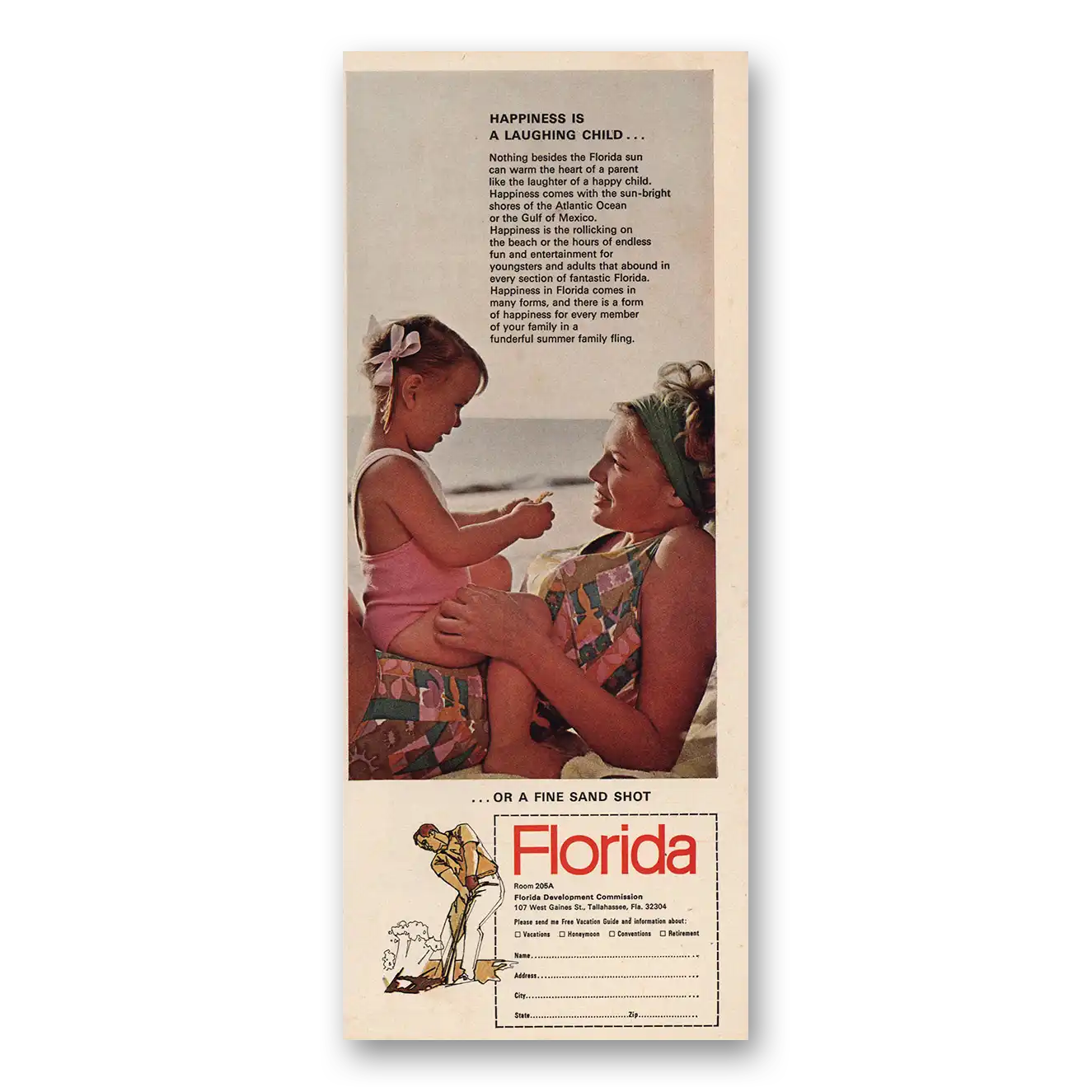 1969 Florida Happiness Is Laughing Child Vintage Magazine Print Ad