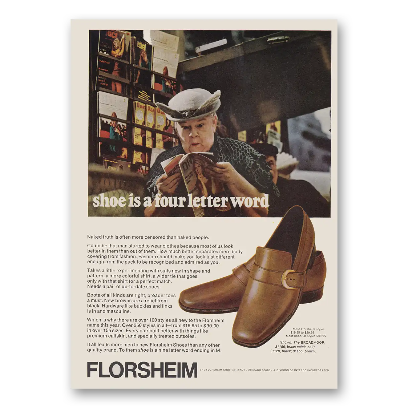 1969 Florsheim Shoes Shoe Is A Four Letter Word Vintage Magazine Print Ad