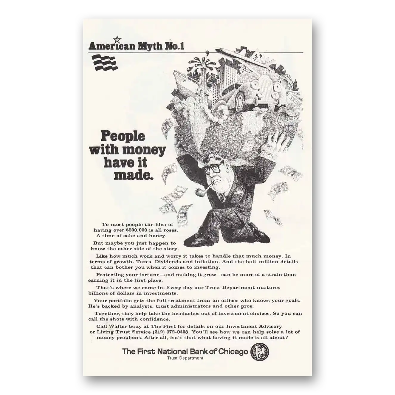 1969 First National Bank of Chicago People With Money Have Made It Vintage Magazine Print Ad