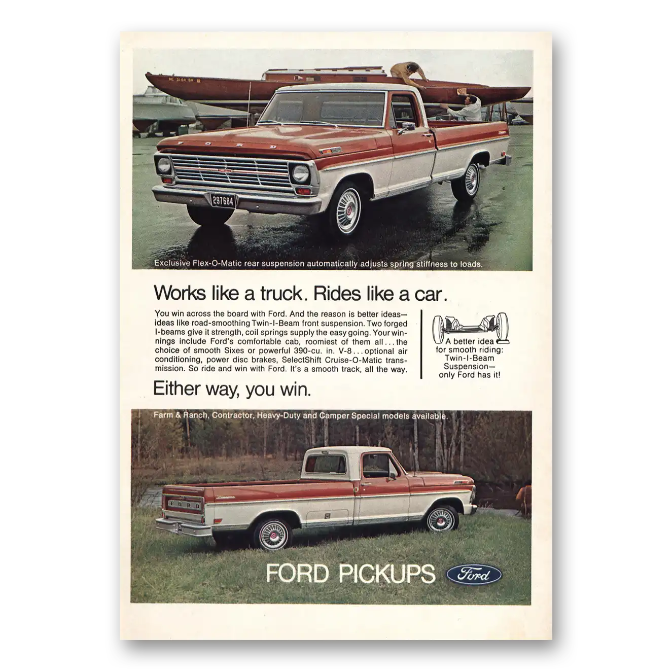 1969 Ford Pickup Works Like Truck Vintage Magazine Print Ad