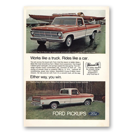 1969 Ford Pickup Works Like Truck Vintage Magazine Print Ad