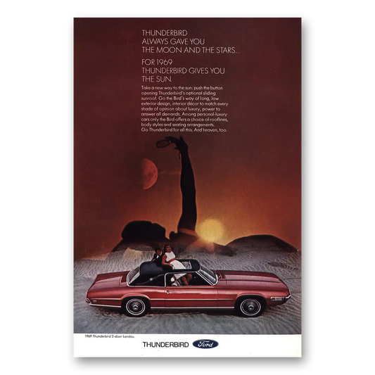 1969 Ford Thunderbird Moon and the Stars Vintage Magazine Print Ad