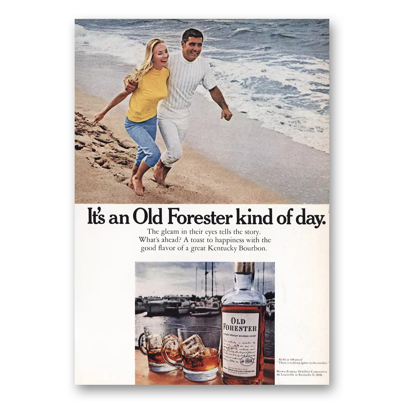 1969 Old Forester Whisky Gleam In Their Eyes Tells the Story Vintage Magazine Print Ad