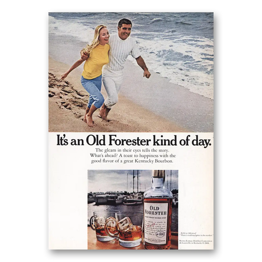 1969 Old Forester Whisky Gleam In Their Eyes Tells the Story Vintage Magazine Print Ad