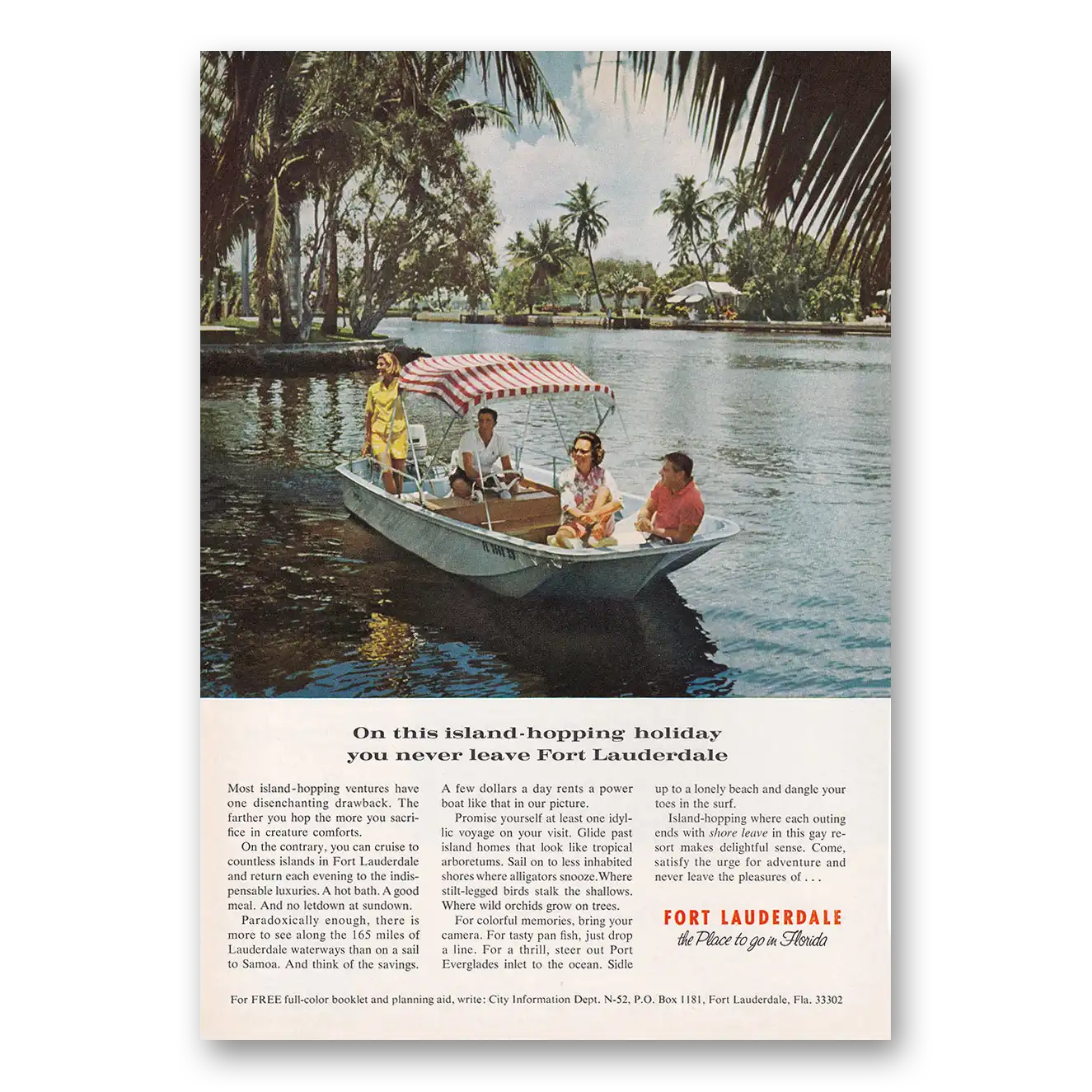 1969 Fort Lauderdale Florida Island Hopping Holiday Vintage Magazine Print Ad