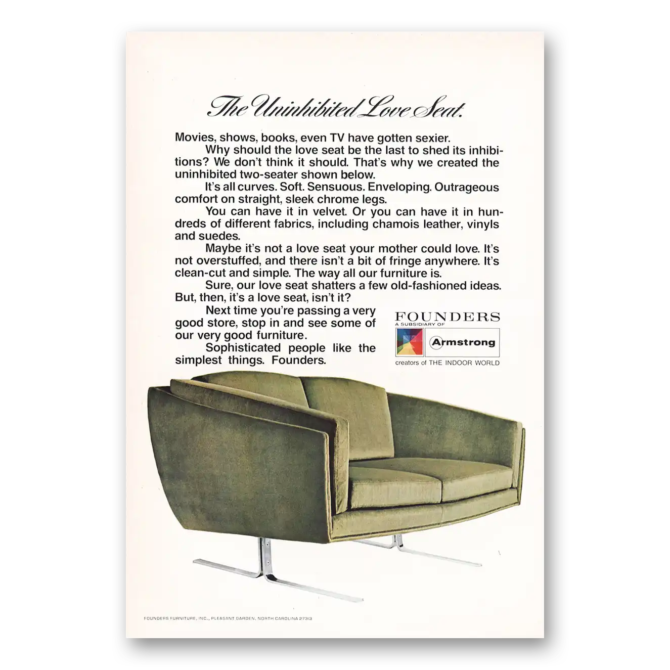 1969 Founders Armstrong Founders Furniture The Uninhibited Love Seat Vintage Magazine Print Ad