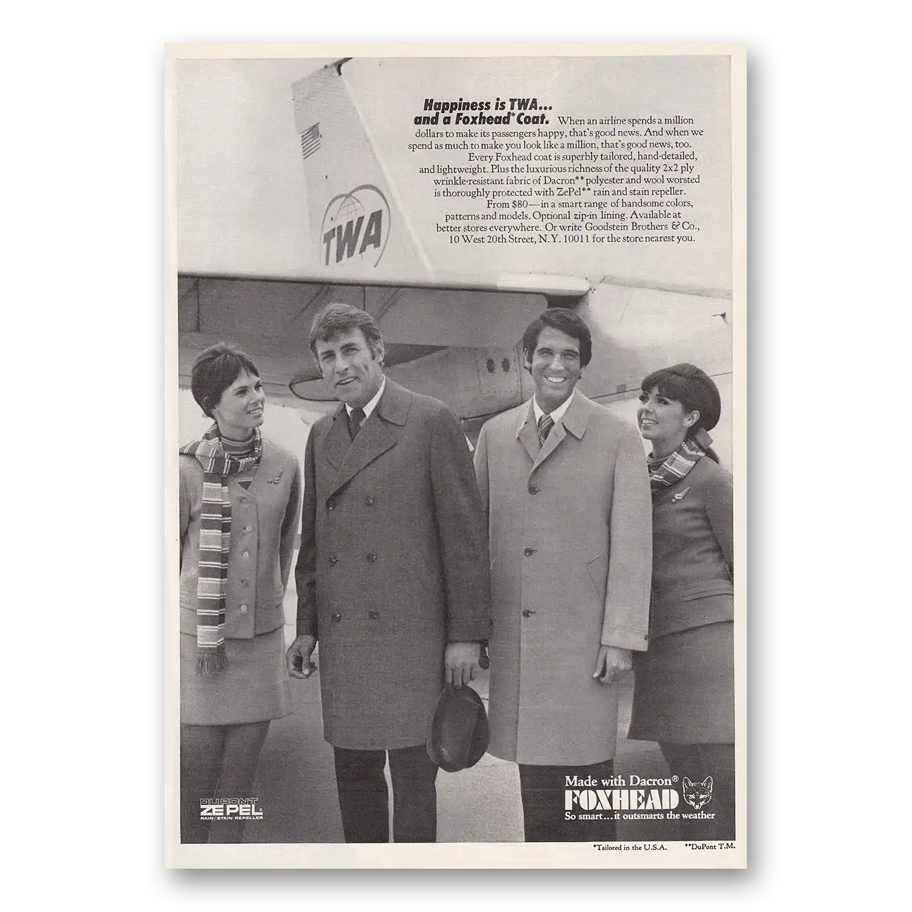 1969 Foxhead Coats Happiness Is TWA and a Foxhead Coat Vintage Magazine Print Ad