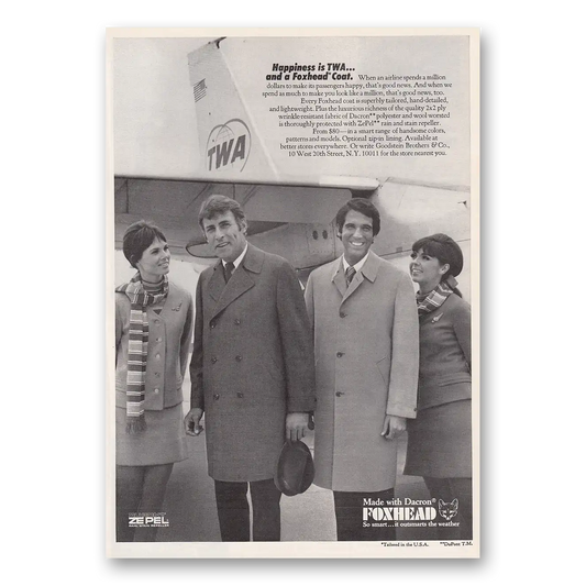 1969 Foxhead Coats Happiness Is TWA and a Foxhead Coat Vintage Magazine Print Ad