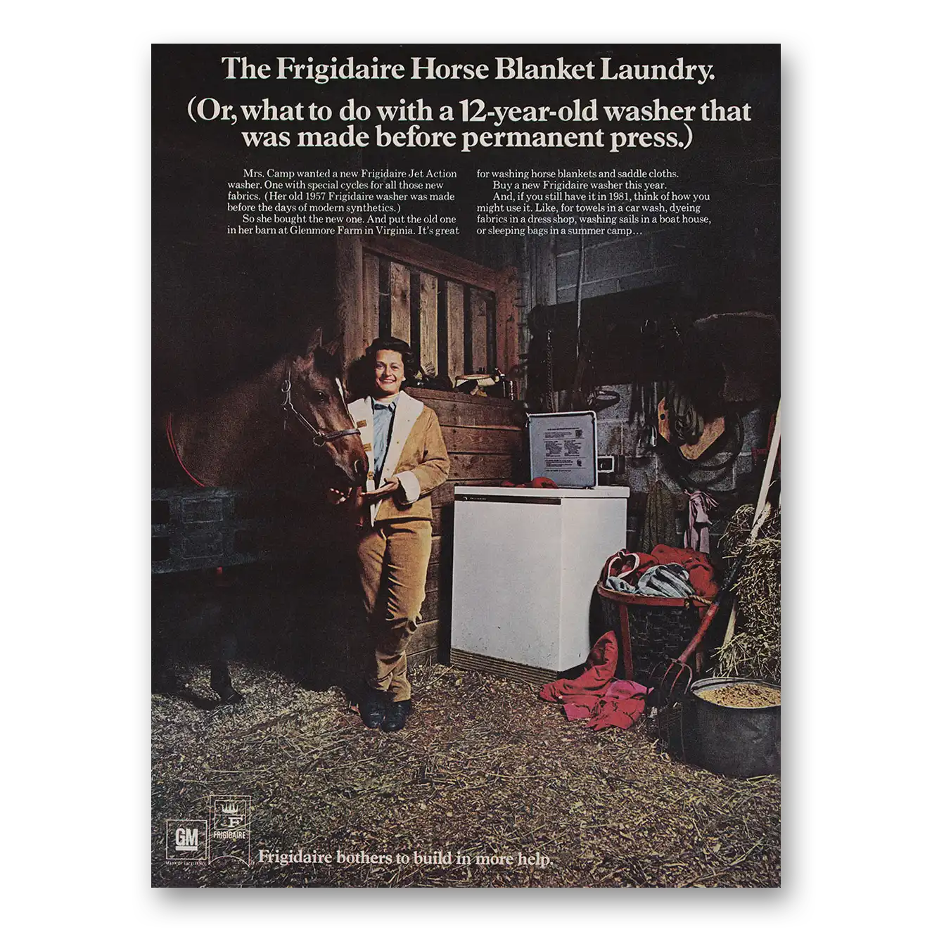 1969 Frigidaire Washer Horse Blanket Laundry Vintage Magazine Print Ad