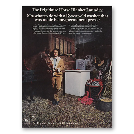 1969 Frigidaire Washer Horse Blanket Laundry Vintage Magazine Print Ad