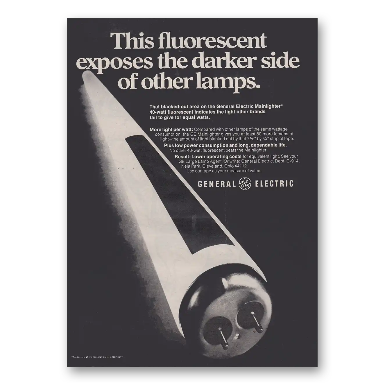 1969 GE Lamps This Fluorescent Exposes the Darker Side Vintage Magazine Print Ad