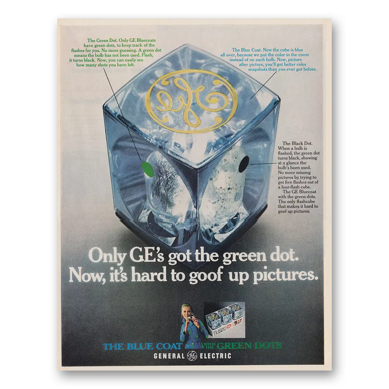 1969 General Electric Green Dot Vintage Magazine Print Ad