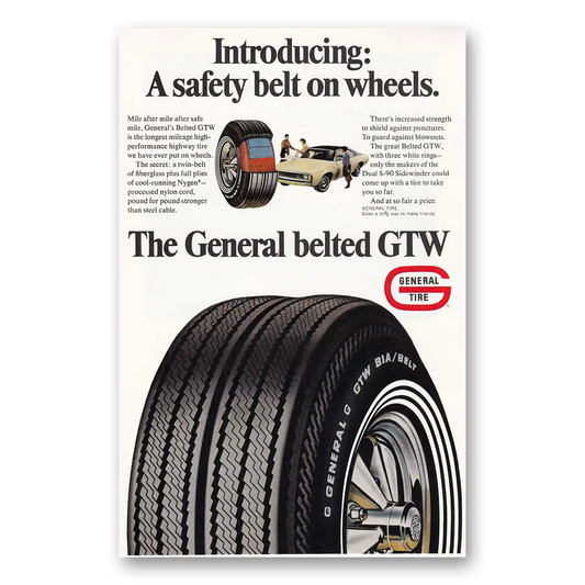 1969 General Tire Safety Belt on Wheels Vintage Magazine Print Ad