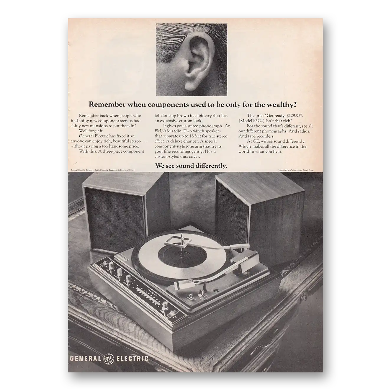 1969 General Electric Stereo Components Components Used to Be Only for the Wealthy Vintage Magazine Print Ad