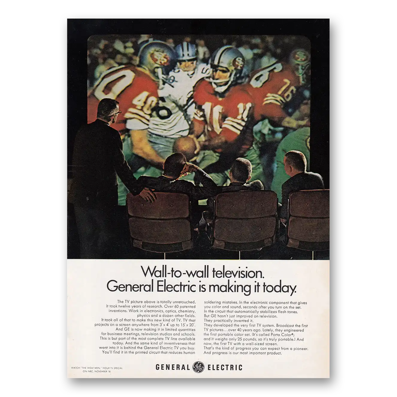 1969 General Electric Television Wall to Wall Television Vintage Magazine Print Ad