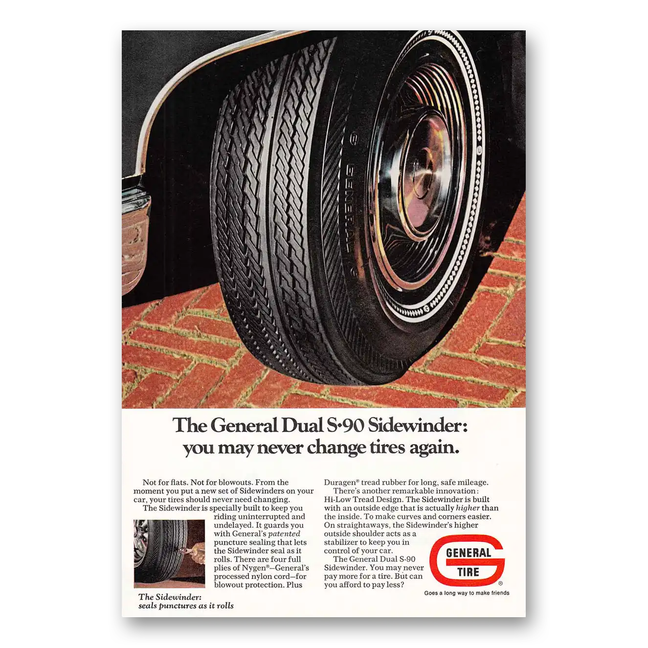 1969 General Tire Sidewinder May Never Change Tires Vintage Magazine Print Ad