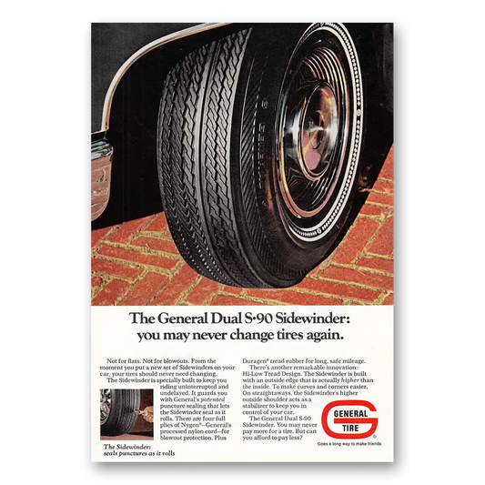 1969 General Tire Sidewinder May Never Change Tires Vintage Magazine Print Ad