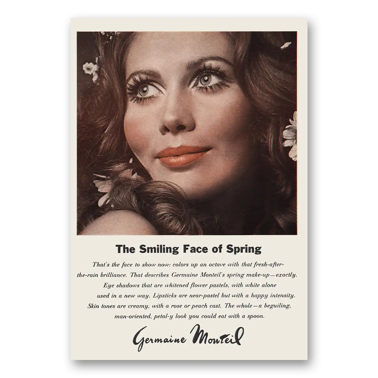 1969 Germaine Monteil Smiling Face of Spring Vintage Magazine Print Ad