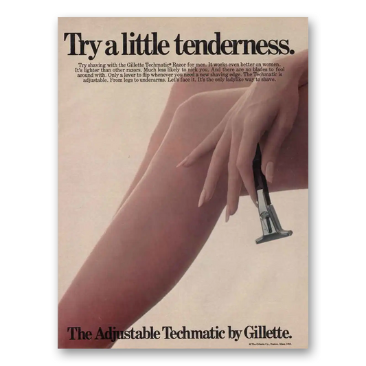 1969 Gillette Techmatic Razor Little Tenderness Vintage Magazine Print Ad