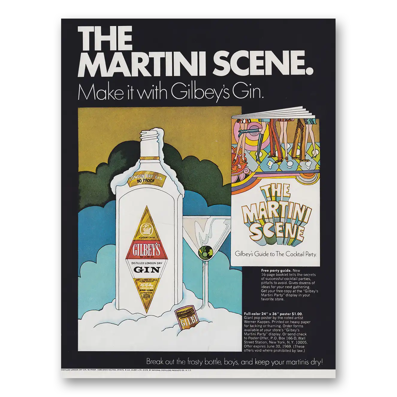 1969 Gilbeys Gin Martini Scene Vintage Magazine Print Ad