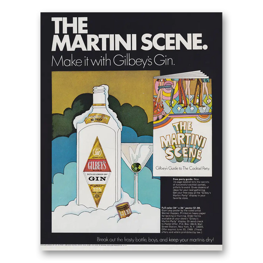 1969 Gilbeys Gin Martini Scene Vintage Magazine Print Ad