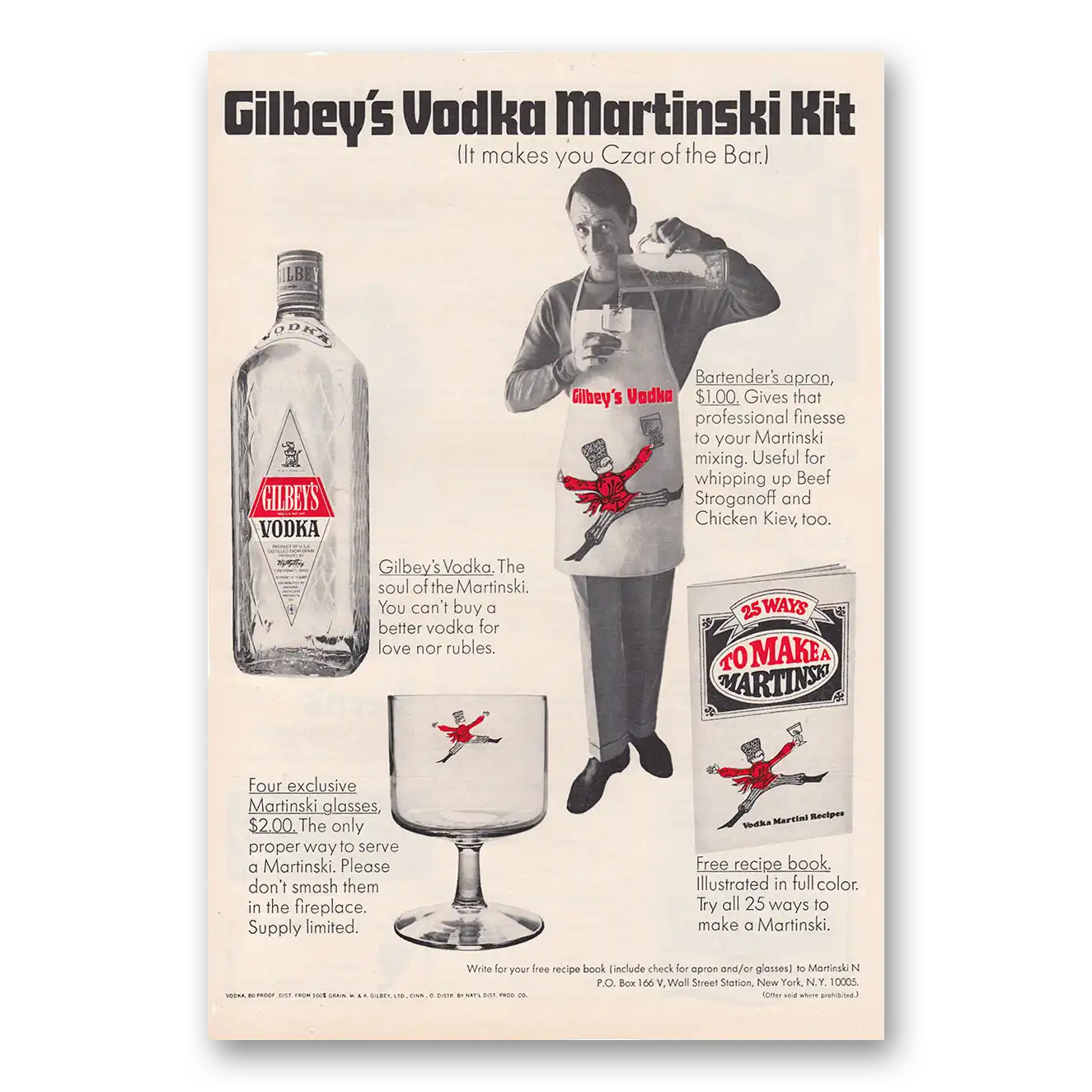 1969 Gilbeys Vodka Martinski Kit Czar of the Bar Vintage Magazine Print Ad