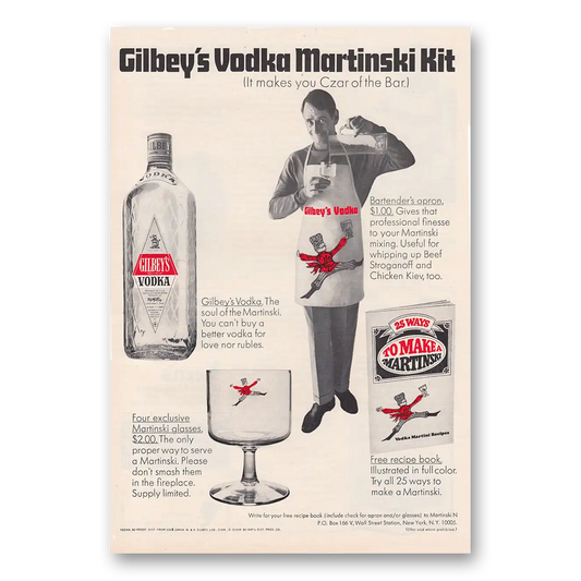 1969 Gilbeys Vodka Martinski Kit Czar of the Bar Vintage Magazine Print Ad