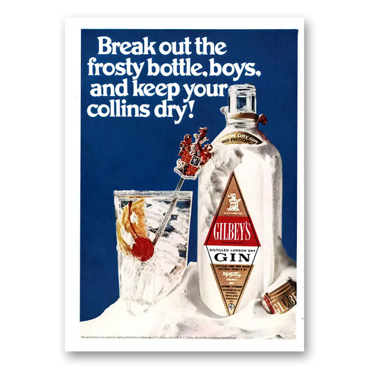 1969 Gilbeys Gin Break Out the Frosty Bottle Boys Vintage Magazine Print Ad