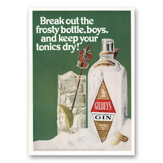 1969 Gilbeys Gin Break Out the Frosty Bottle Boys Vintage Magazine Print Ad