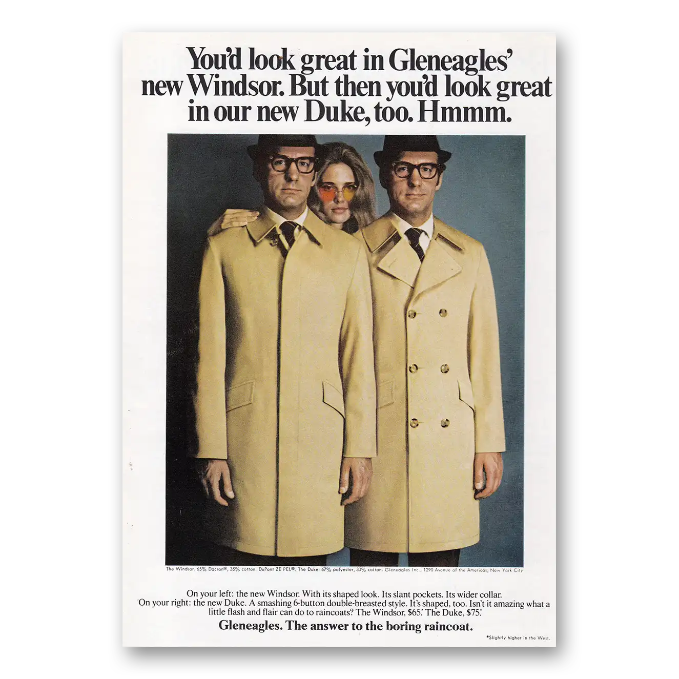 1969 Gleneagle Raincoats Look Great in Gleneagles New Windsor Vintage Magazine Print Ad