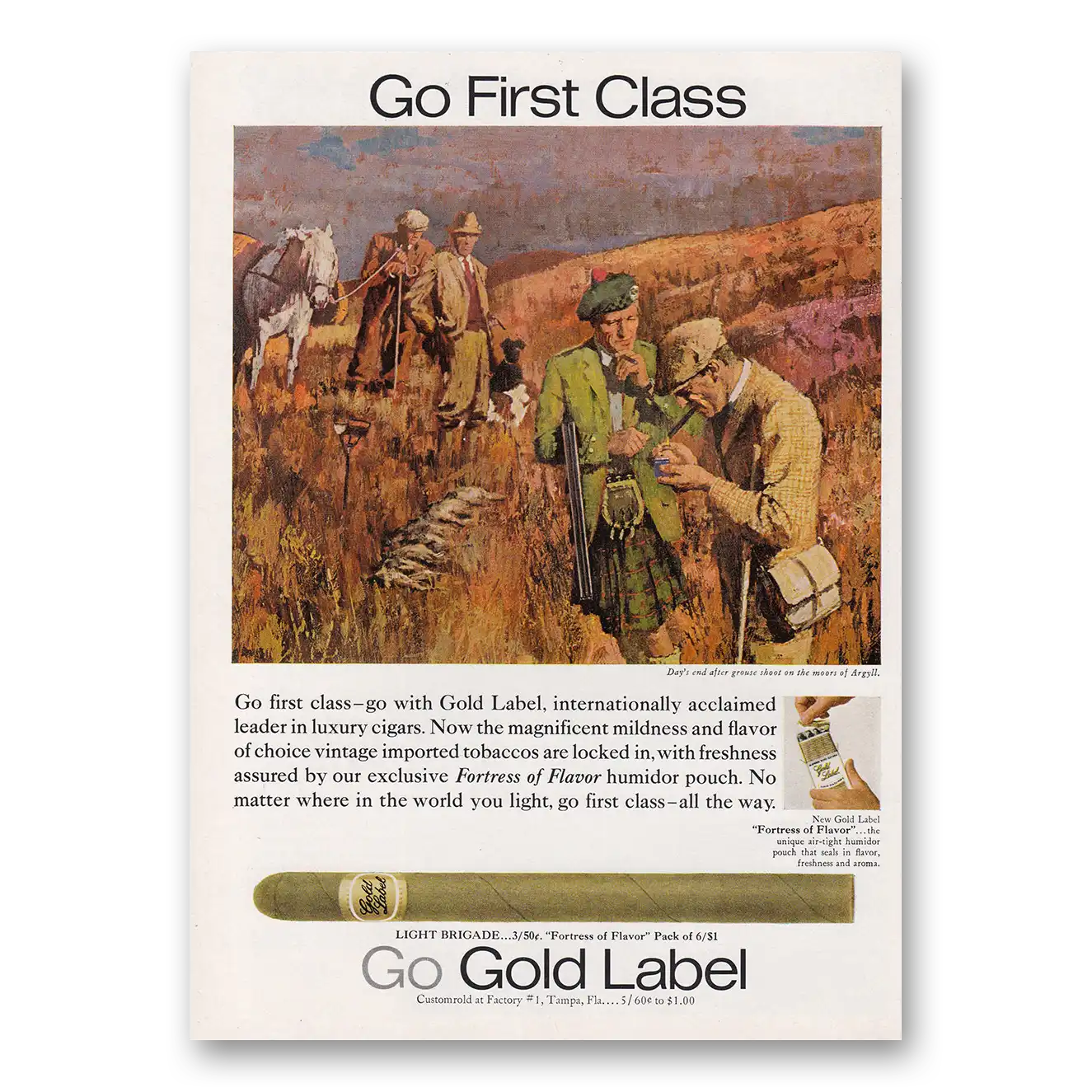 1969 Gold Label Cigars Go First Class Vintage Magazine Print Ad