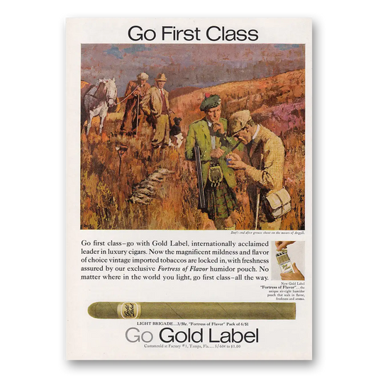 1969 Gold Label Cigars Go First Class Vintage Magazine Print Ad