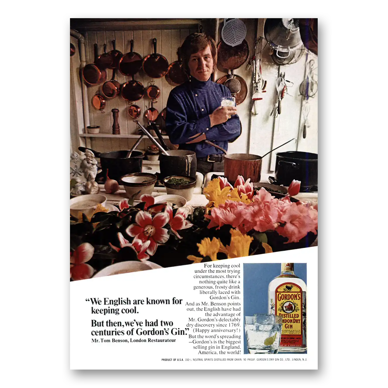 1969 Gordons Gin We English Are Known for Keeping Cool Vintage Magazine Print Ad