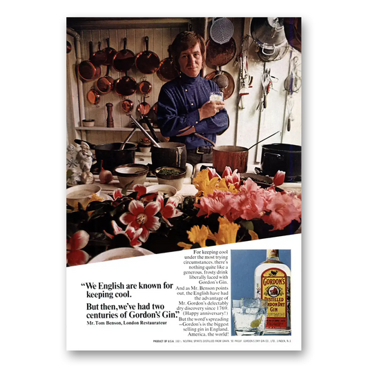 1969 Gordons Gin We English Are Known for Keeping Cool Vintage Magazine Print Ad