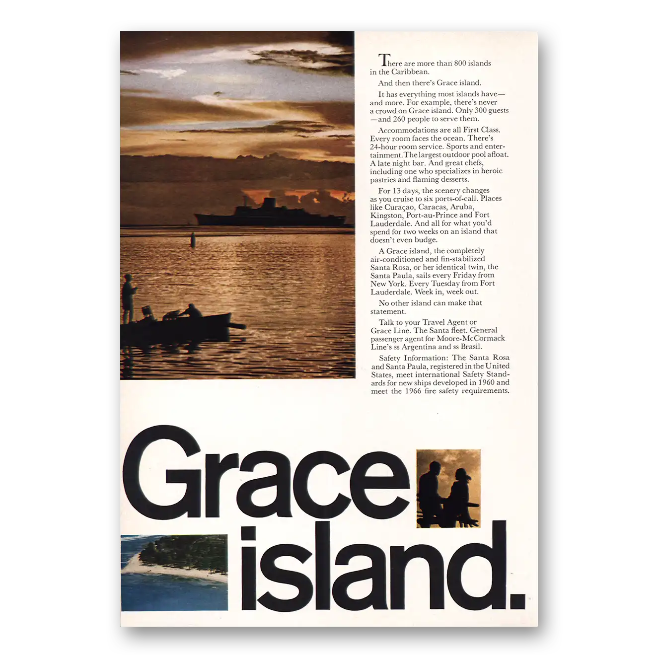 1969 Grace Line Grace Island Vintage Magazine Print Ad