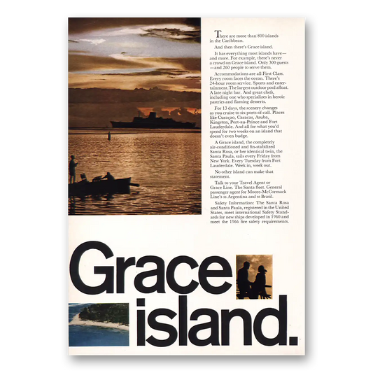 1969 Grace Line Grace Island Vintage Magazine Print Ad