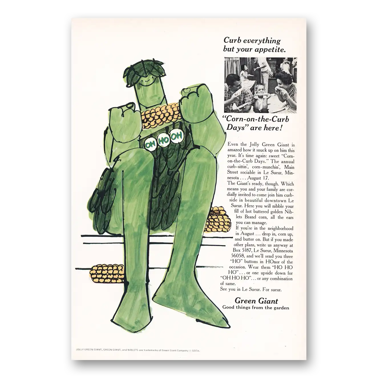 1969 Green Giant Corn On the Curb Days Are Here Vintage Magazine Print Ad