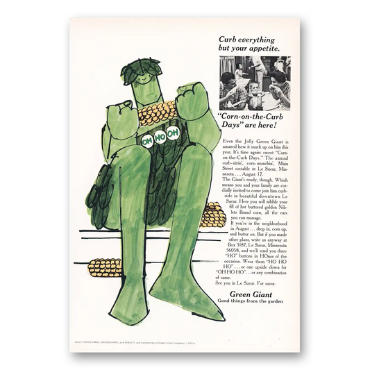 1969 Green Giant Corn On the Curb Days Are Here Vintage Magazine Print Ad