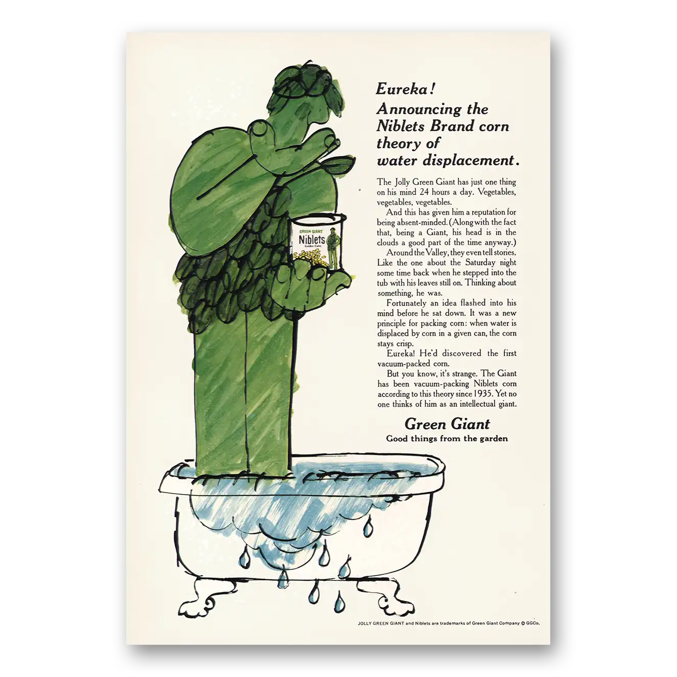 1969 Green Giant Theory of Water Displacement Vintage Magazine Print Ad