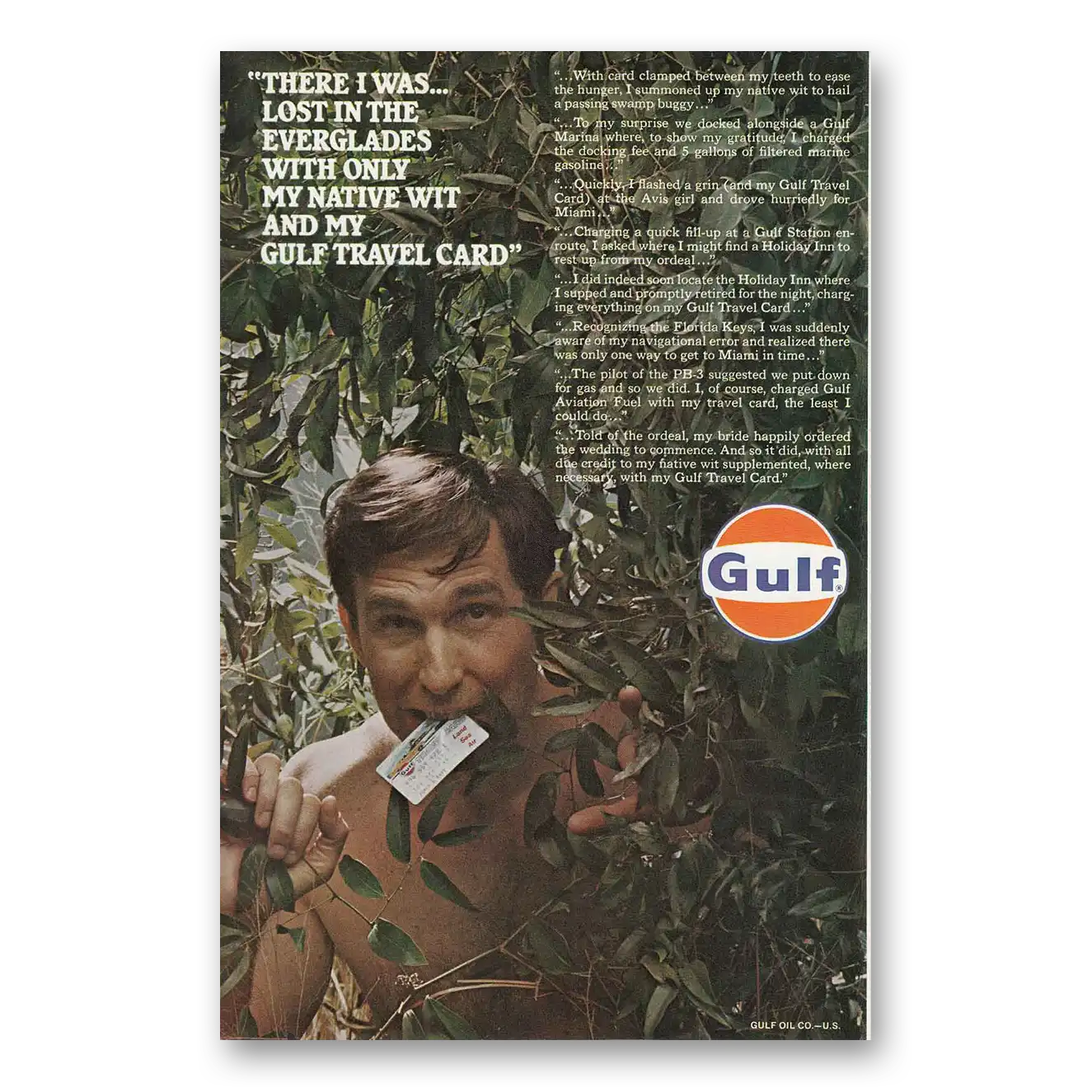 1969 Gulf Travel Card There I Was Lost in the Everglades Vintage Magazine Print Ad