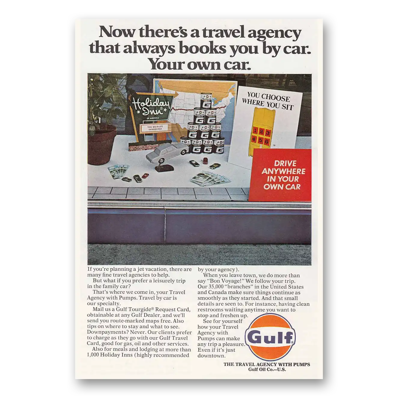 1969 Gulf Oil Now Theres a Travel Agency Vintage Magazine Print Ad